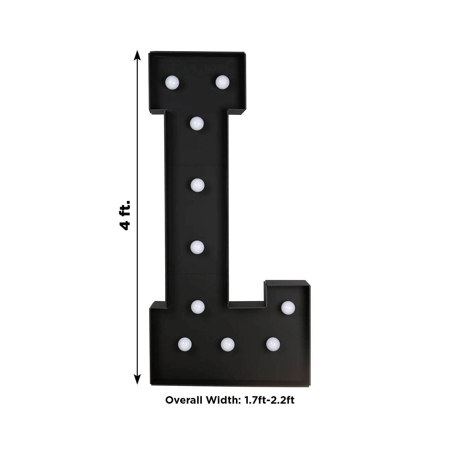 Giant LED Marquee Light Up Letter "L", Black 4ft Pre-Cut Foam Board with 10 Warm White Battery Operated LEDs, Glue Gun and Sticks