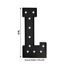 Giant LED Marquee Light Up Letter "L", Black 4ft Pre-Cut Foam Board with 10 Warm White Battery Operated LEDs, Glue Gun and Sticks