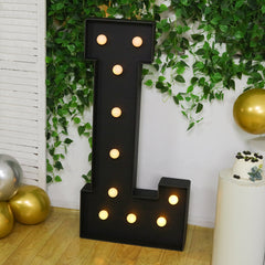 Giant LED Marquee Light Up Letter "L", Black 4ft Pre-Cut Foam Board with 10 Warm White Battery Operated LEDs, Glue Gun and Sticks