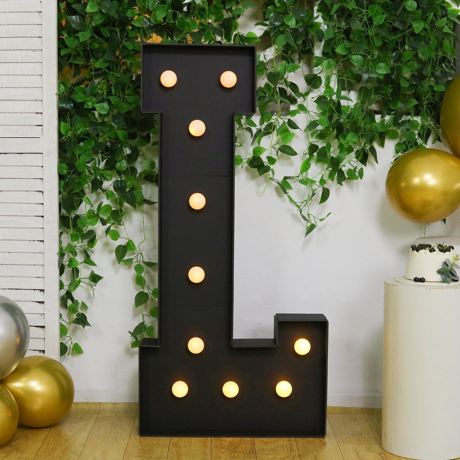 Giant LED Marquee Light Up Letter "L", Black 4ft Pre-Cut Foam Board with 10 Warm White Battery Operated LEDs, Glue Gun and Sticks