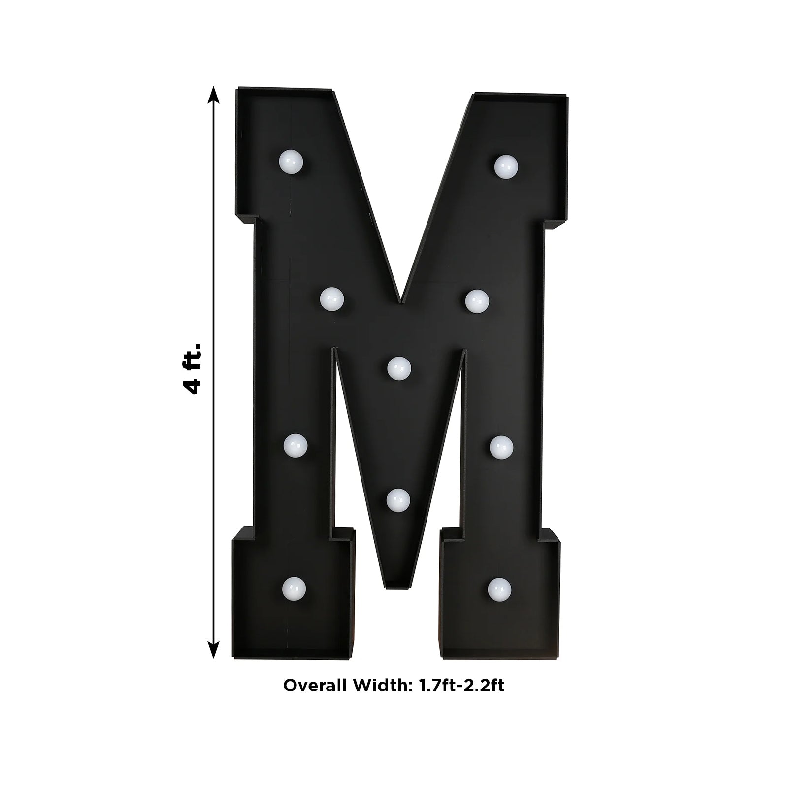 Giant LED Marquee Light Up Letter "M", Black 4ft Pre-Cut Foam Board with 10 Warm White Battery Operated LEDs, Glue Gun and Sticks