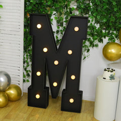 Giant LED Marquee Light Up Letter "M", Black 4ft Pre-Cut Foam Board with 10 Warm White Battery Operated LEDs, Glue Gun and Sticks