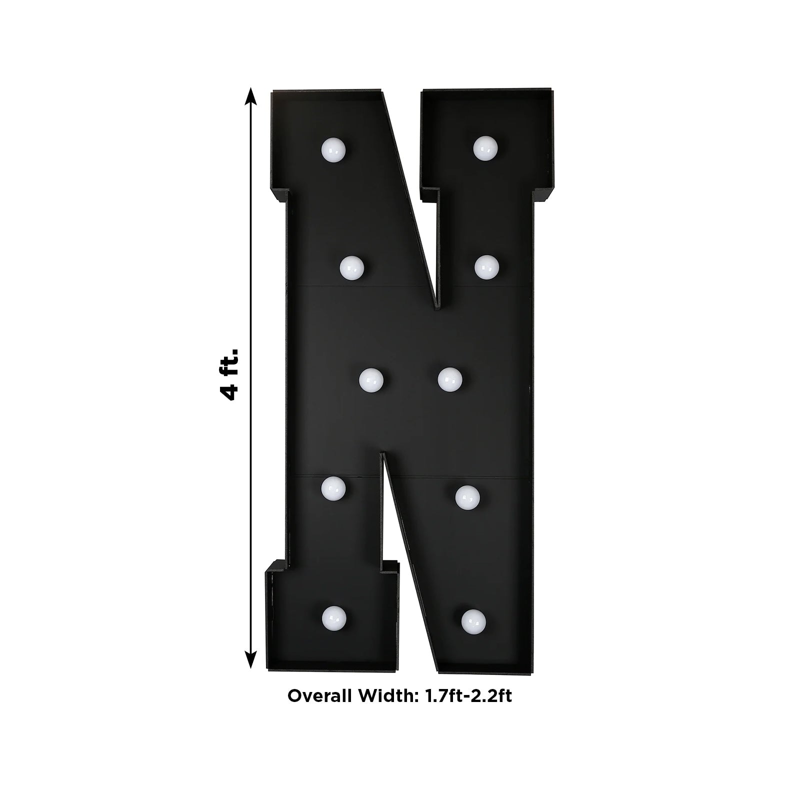 Giant LED Marquee Light Up Letter "N", Black 4ft Pre-Cut Foam Board with 10 Warm White Battery Operated LEDs, Glue Gun and Sticks