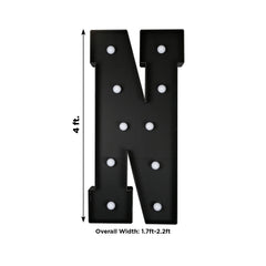 Giant LED Marquee Light Up Letter "N", Black 4ft Pre-Cut Foam Board with 10 Warm White Battery Operated LEDs, Glue Gun and Sticks