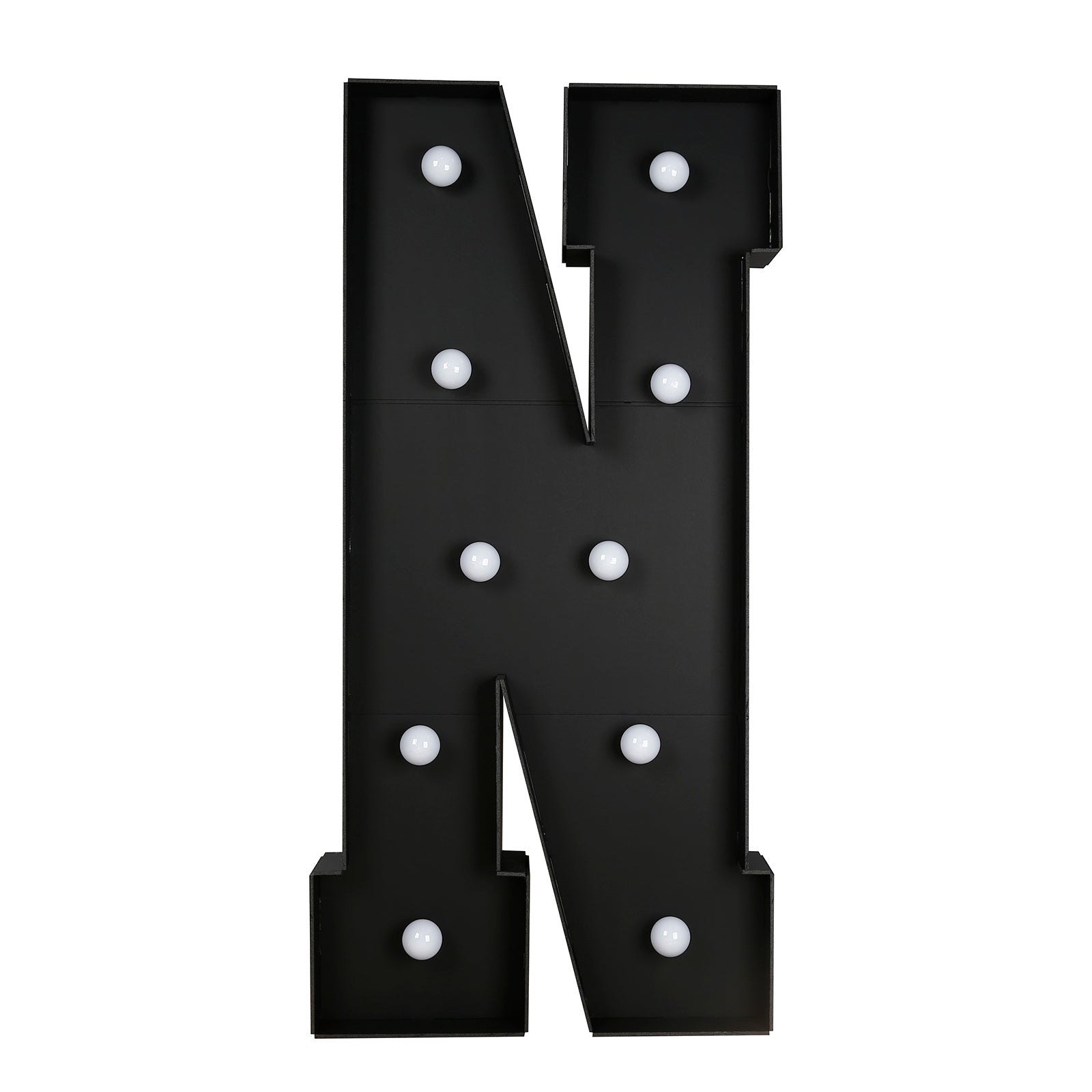 Giant LED Marquee Light Up Letter "N", Black 4ft Pre-Cut Foam Board with 10 Warm White Battery Operated LEDs, Glue Gun and Sticks