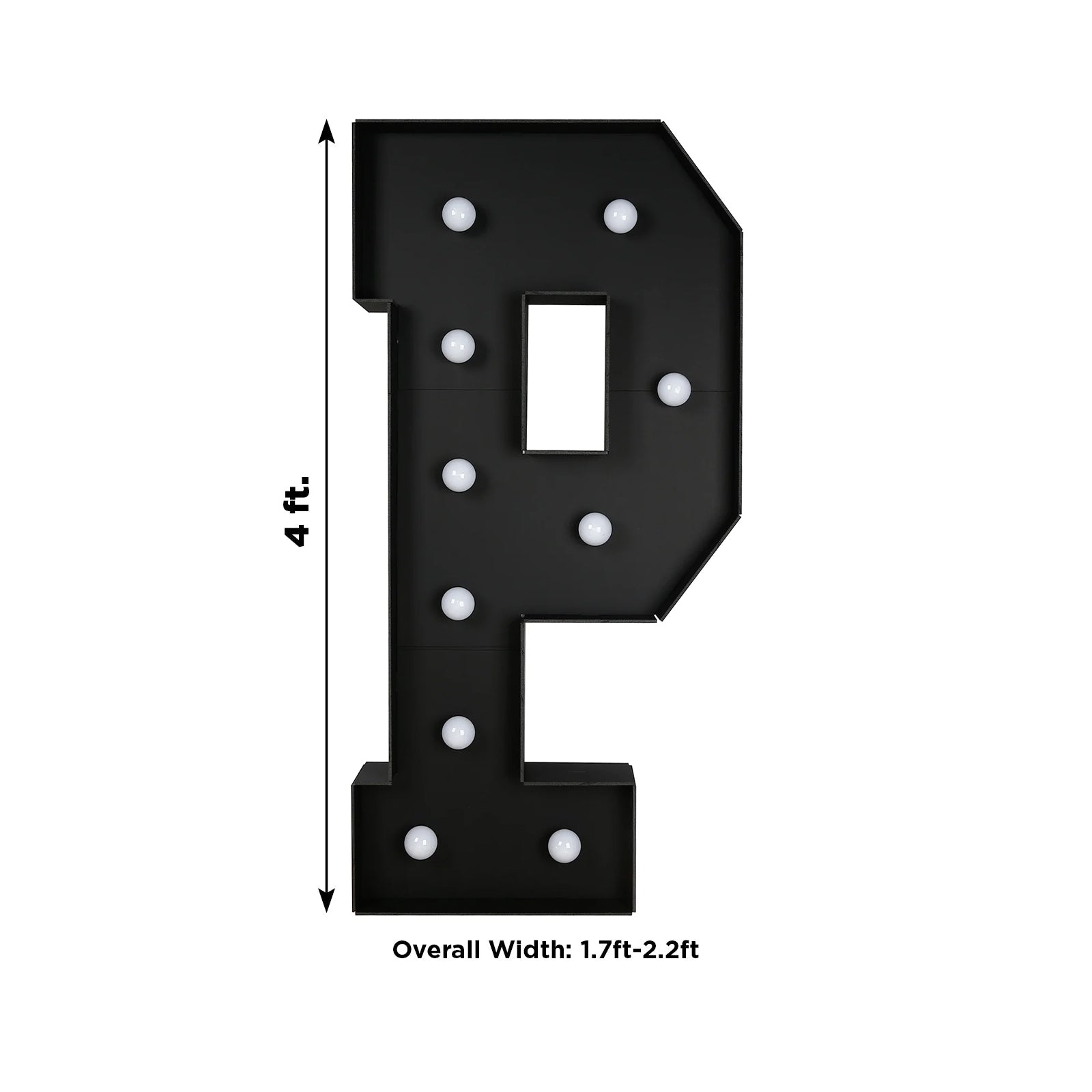 Giant LED Marquee Light Up Letter "P", Black 4ft Pre-Cut Foam Board with 10 Warm White Battery Operated LEDs, Glue Gun and Sticks