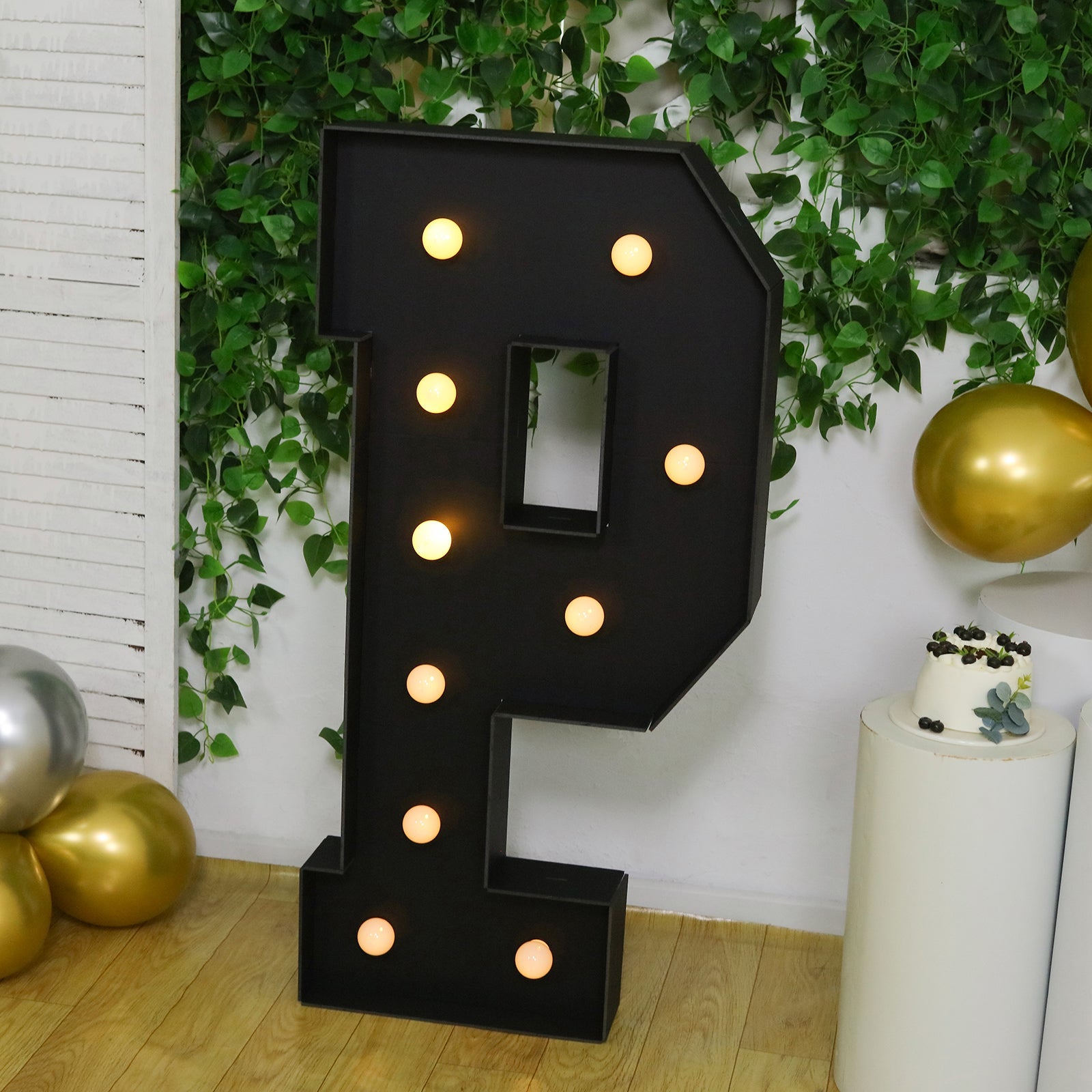 Giant LED Marquee Light Up Letter "P", Black 4ft Pre-Cut Foam Board with 10 Warm White Battery Operated LEDs, Glue Gun and Sticks