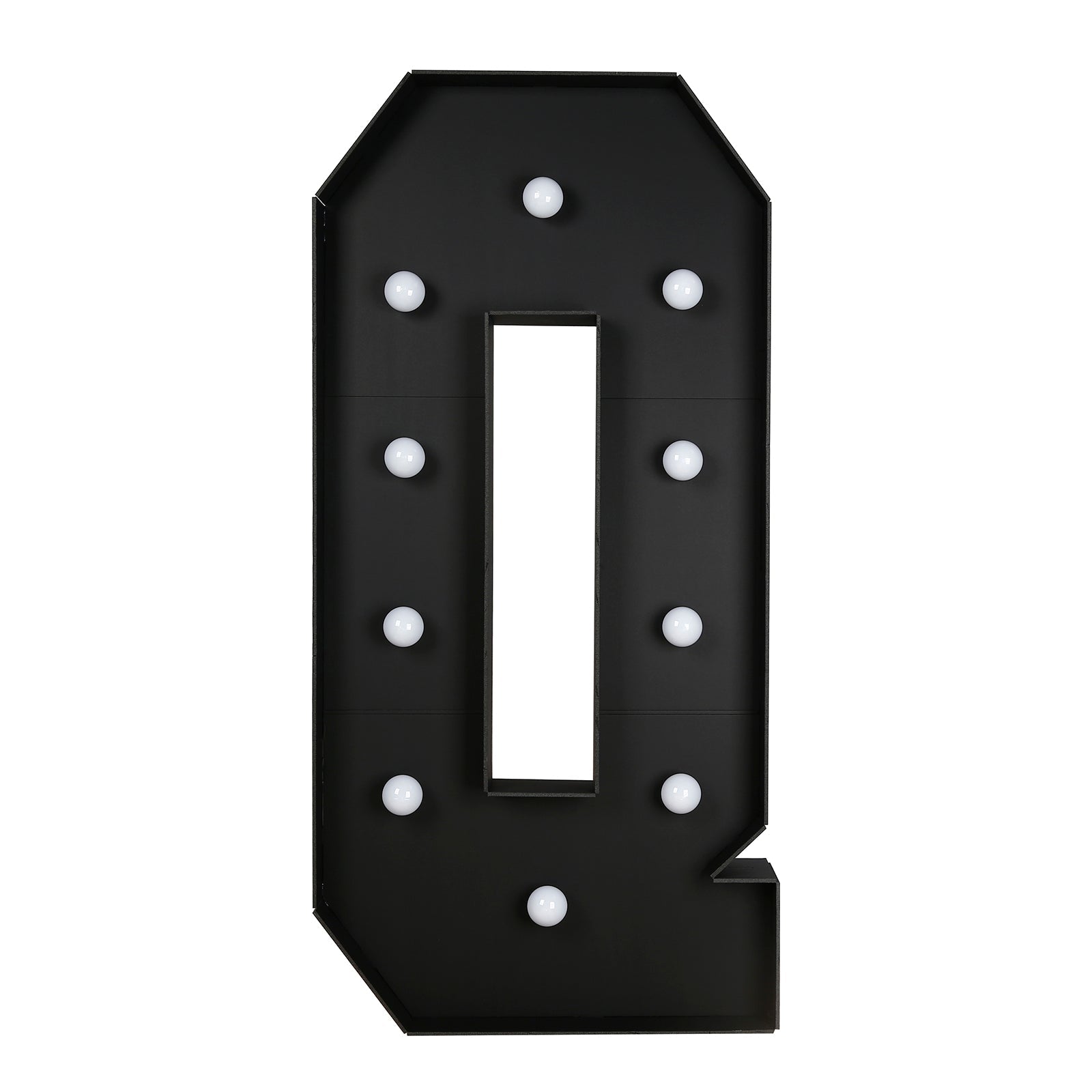 Giant LED Marquee Light Up Letter "Q", Black 4ft Pre-Cut Foam Board with 10 Warm White Battery Operated LEDs, Glue Gun and Sticks