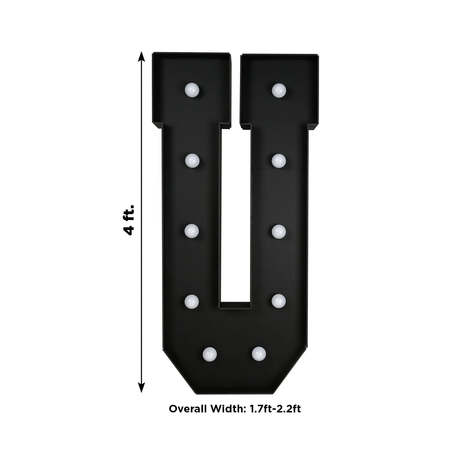Giant LED Marquee Light Up Letter "U", Black 4ft Pre-Cut Foam Board with 10 Warm White Battery Operated LEDs, Glue Gun and Sticks
