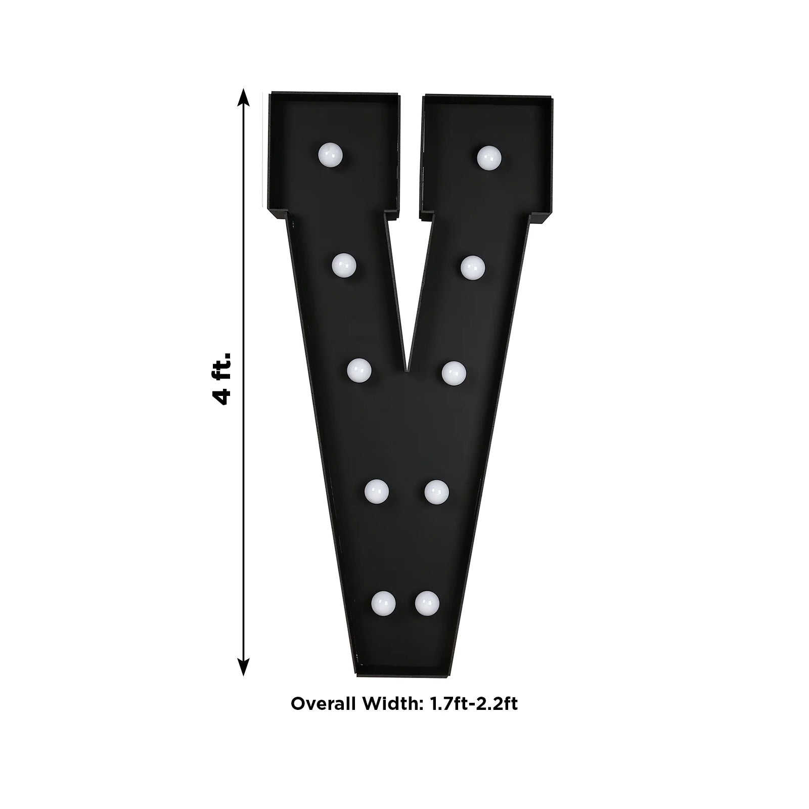 Giant LED Marquee Light Up Letter "V", Black 4ft Pre-Cut Foam Board with 10 Warm White Battery Operated LEDs, Glue Gun and Sticks