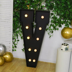 Giant LED Marquee Light Up Letter "V", Black 4ft Pre-Cut Foam Board with 10 Warm White Battery Operated LEDs, Glue Gun and Sticks