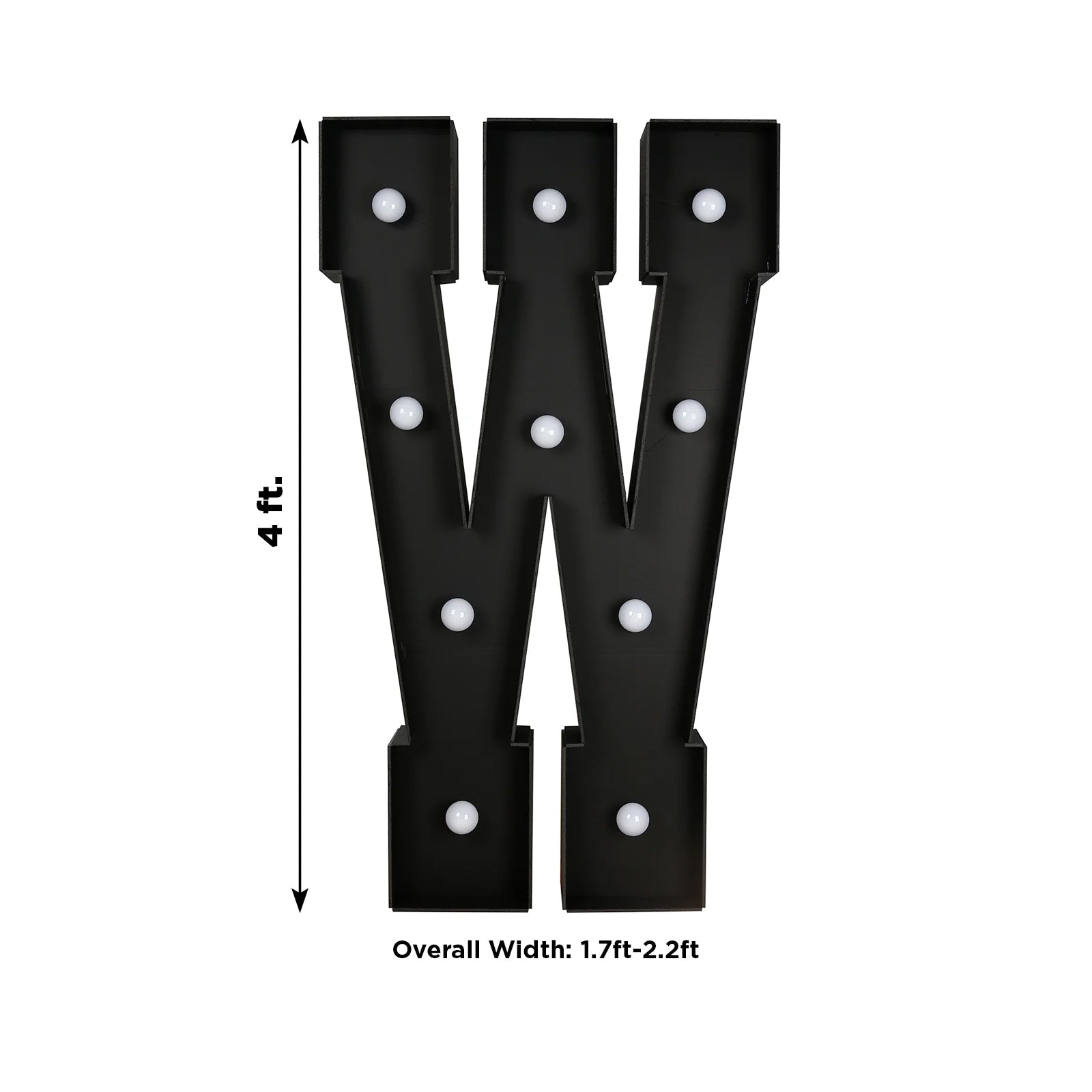Giant LED Marquee Light Up Letter "W", Black 4ft Pre-Cut Foam Board with 10 Warm White Battery Operated LEDs, Glue Gun and Sticks