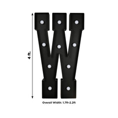 Giant LED Marquee Light Up Letter "W", Black 4ft Pre-Cut Foam Board with 10 Warm White Battery Operated LEDs, Glue Gun and Sticks