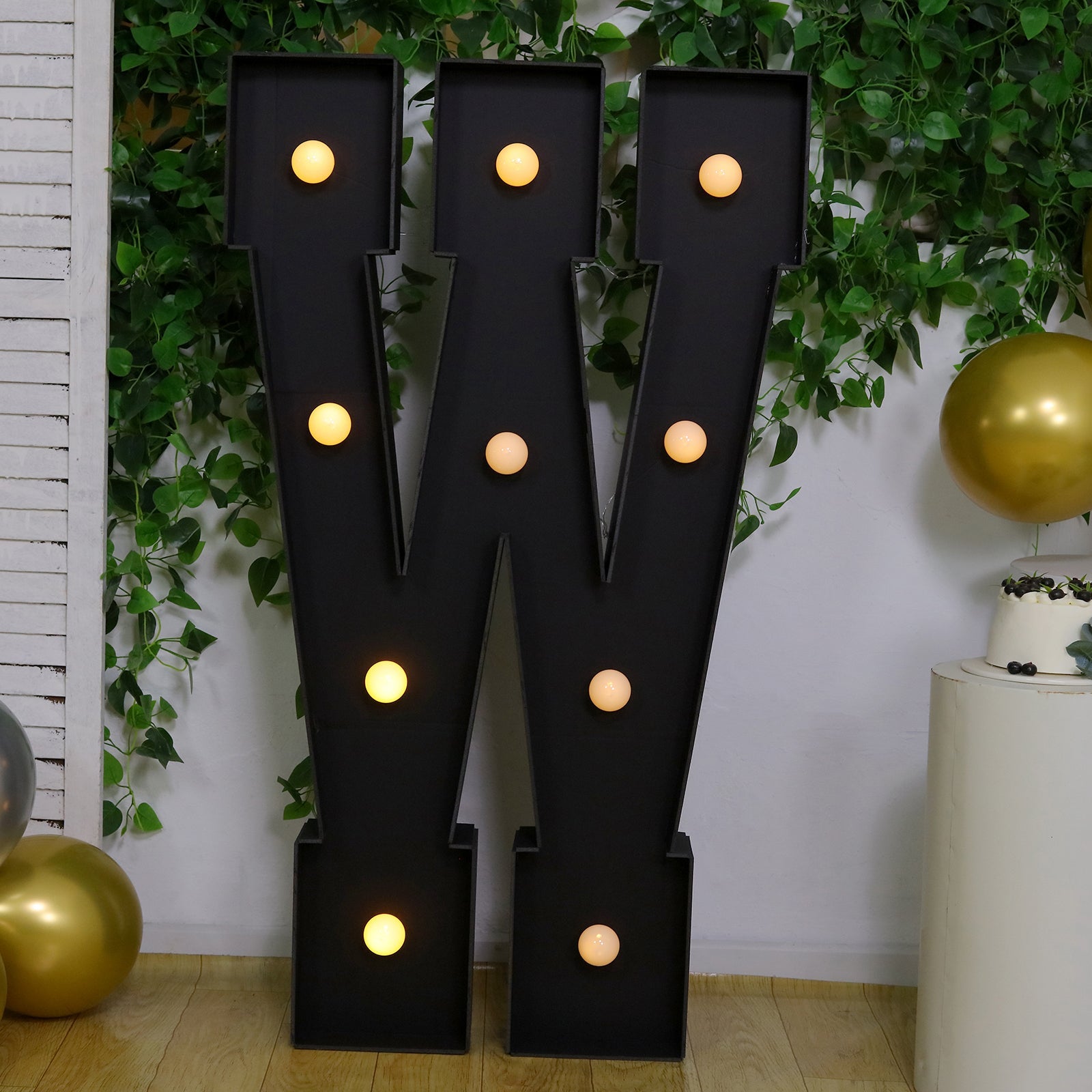 Giant LED Marquee Light Up Letter "W", Black 4ft Pre-Cut Foam Board with 10 Warm White Battery Operated LEDs, Glue Gun and Sticks