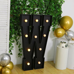 Giant LED Marquee Light Up Letter "W", Black 4ft Pre-Cut Foam Board with 10 Warm White Battery Operated LEDs, Glue Gun and Sticks