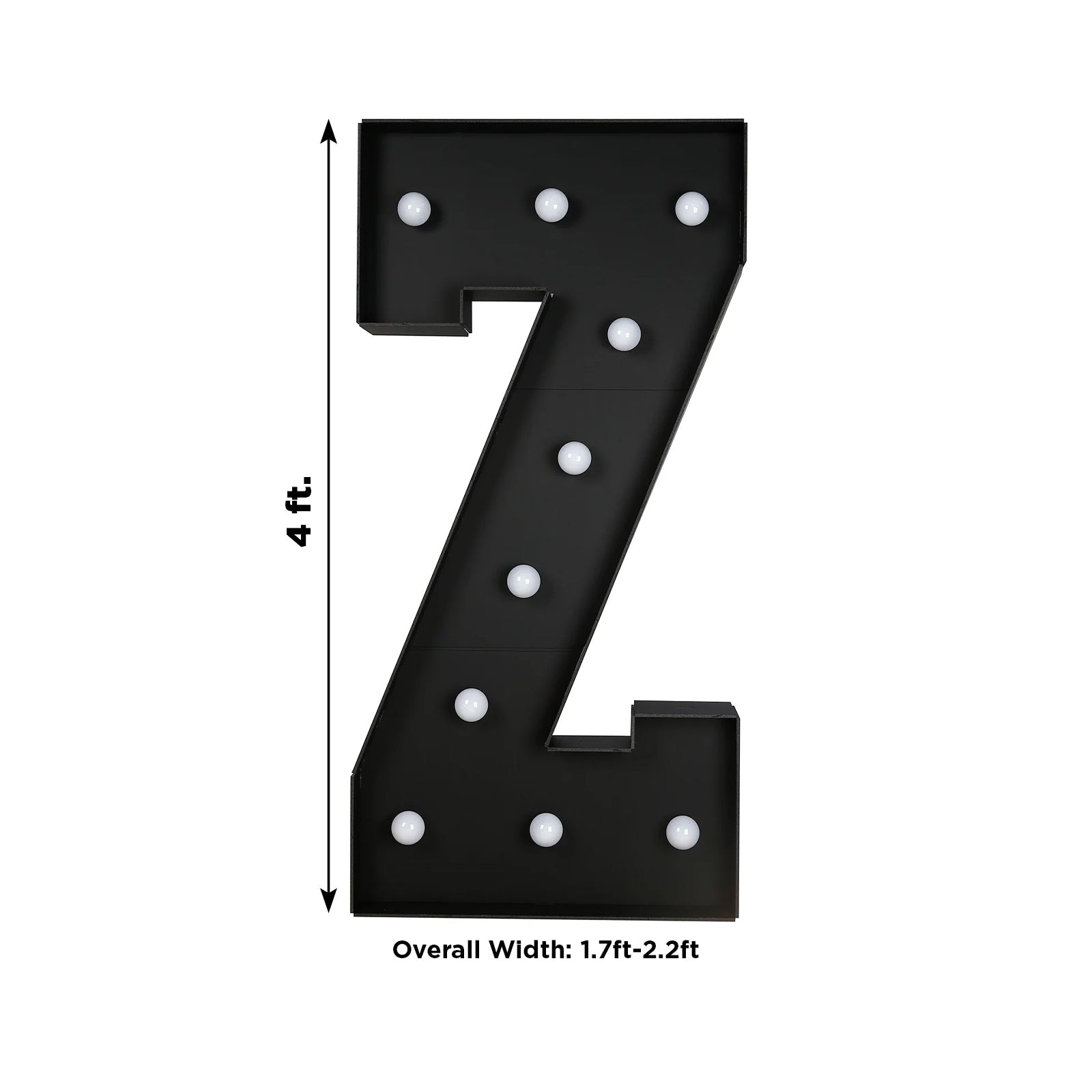 Giant LED Marquee Light Up Letter "Z", Black 4ft Pre-Cut Foam Board with 10 Warm White Battery Operated LEDs, Glue Gun and Sticks