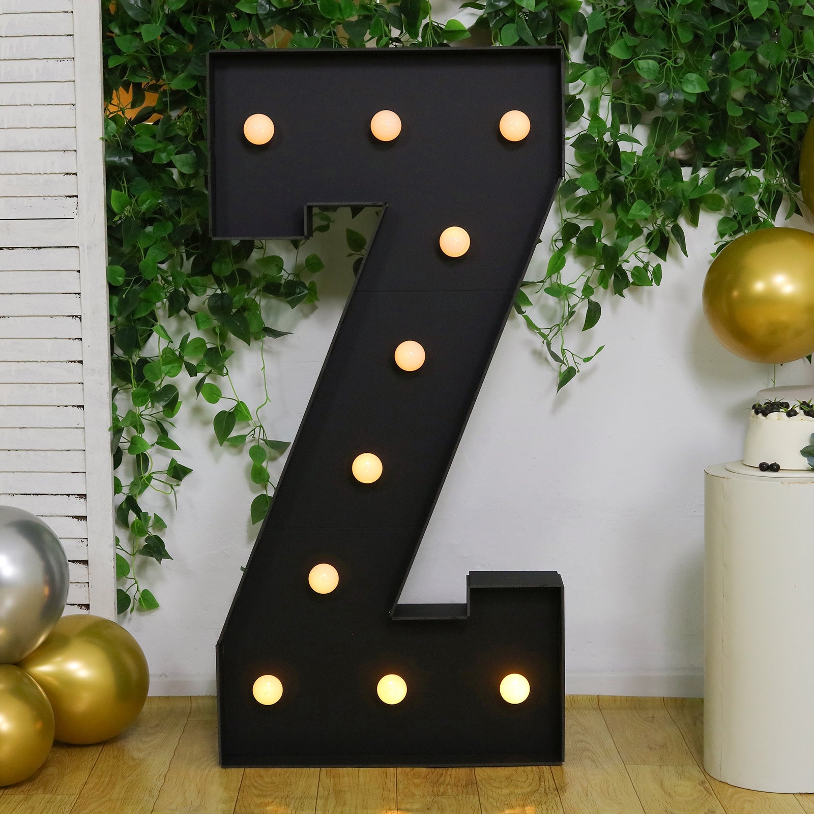 Giant LED Marquee Light Up Letter "Z", Black 4ft Pre-Cut Foam Board with 10 Warm White Battery Operated LEDs, Glue Gun and Sticks