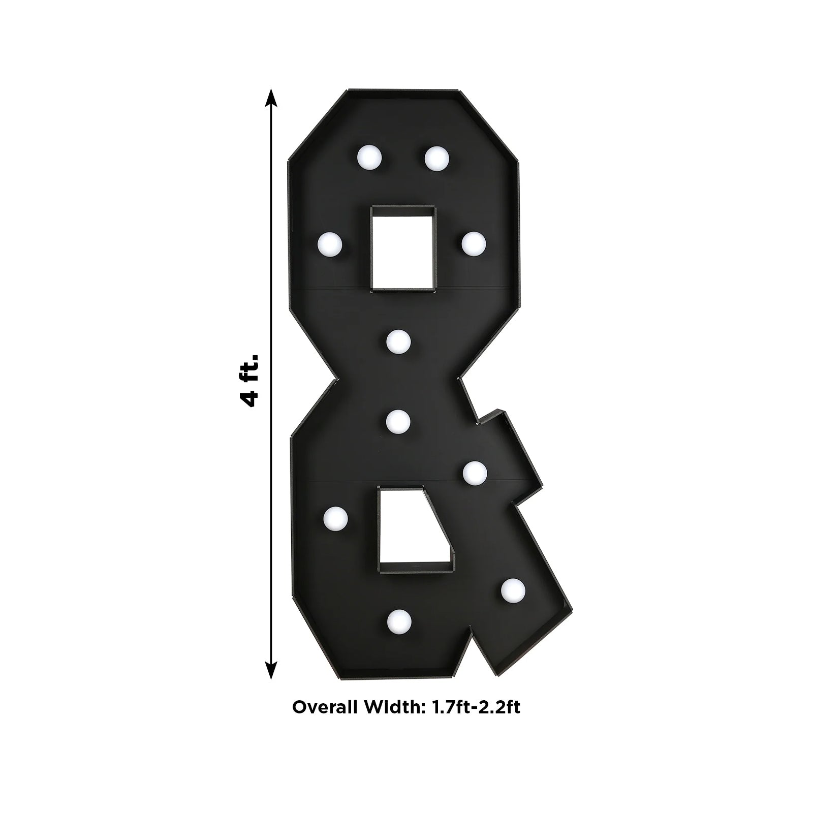 Giant LED Marquee Light Up Symbol "&", Black 4ft Pre-Cut Foam Board with 10 Warm White Battery Operated LEDs, Glue Gun and Sticks