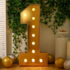Giant LED Marquee Light Up Number "1", Gold 4ft Pre-Cut Foam Board with 10 Warm White Battery Operated LEDs, Glue Gun and Sticks