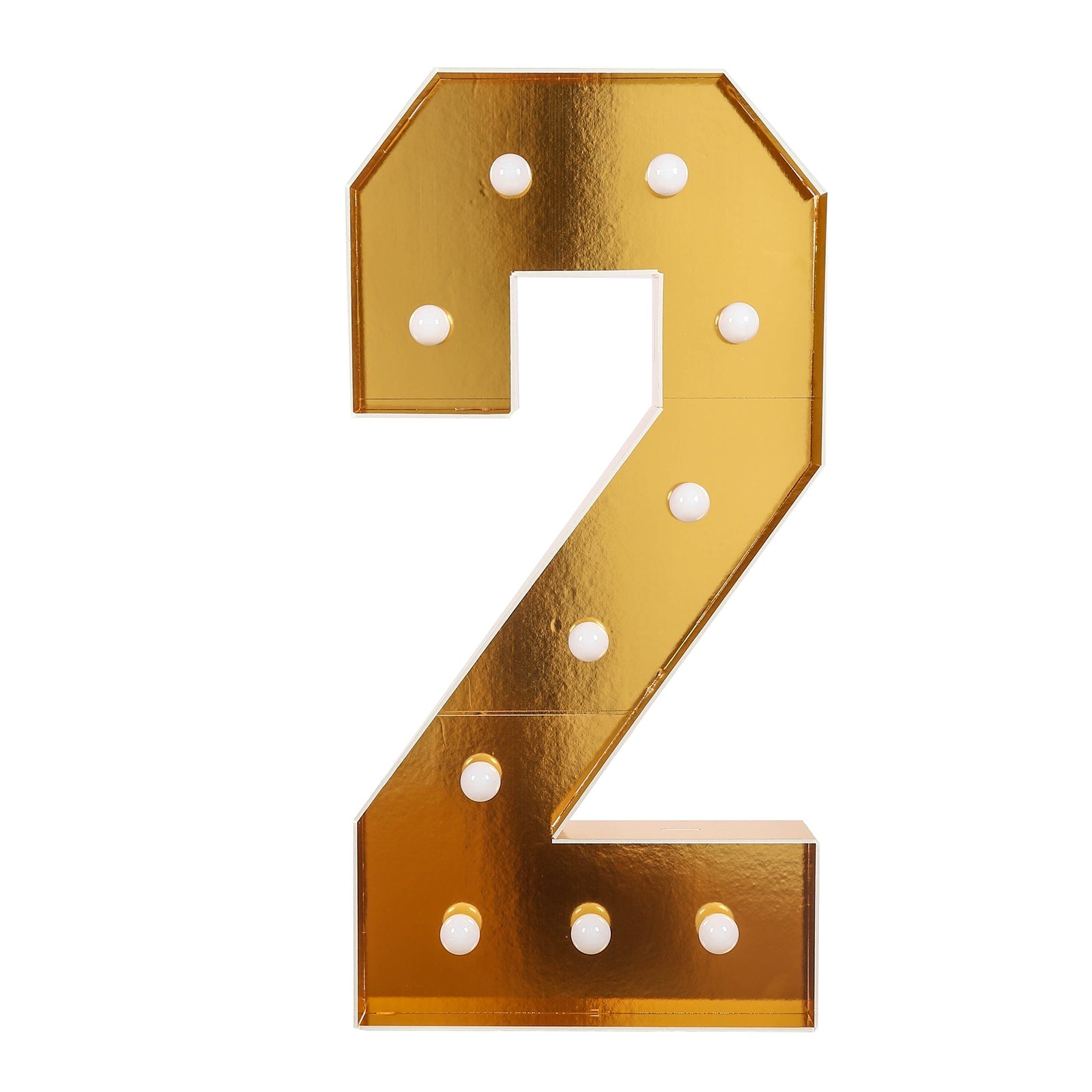 Giant LED Marquee Light Up Number "2", Gold 4ft Pre-Cut Foam Board with 10 Warm White Battery Operated LEDs, Glue Gun and Sticks