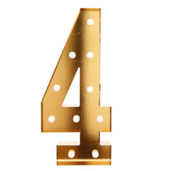Giant LED Marquee Light Up Number "4", Gold 4ft Pre-Cut Foam Board with 10 Warm White Battery Operated LEDs, Glue Gun and Sticks