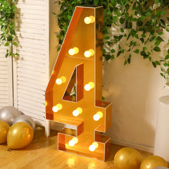 Giant LED Marquee Light Up Number "4", Gold 4ft Pre-Cut Foam Board with 10 Warm White Battery Operated LEDs, Glue Gun and Sticks