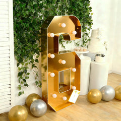 Giant LED Marquee Light Up Number "6", Gold 4ft Pre-Cut Foam Board with 10 Warm White Battery Operated LEDs, Glue Gun and Sticks