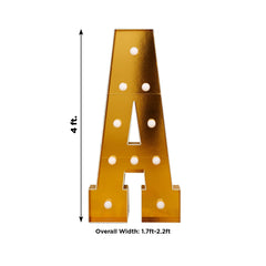 Giant LED Marquee Light Up Letter "A", Gold 4ft Pre-Cut Foam Board with 10 Warm White Battery Operated LEDs, Glue Gun and Sticks
