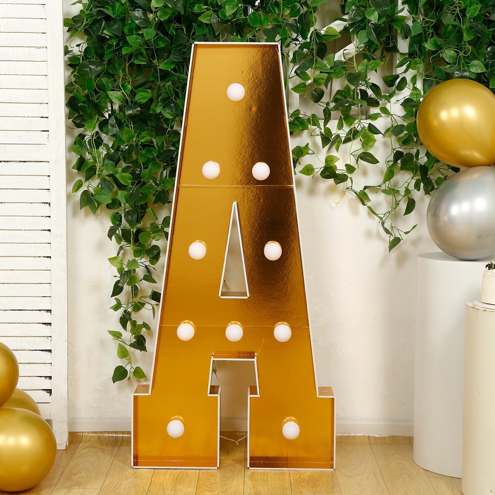 Giant LED Marquee Light Up Letter "A", Gold 4ft Pre-Cut Foam Board with 10 Warm White Battery Operated LEDs, Glue Gun and Sticks