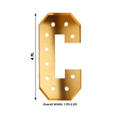 Giant LED Marquee Light Up Letter "C", Gold 4ft Pre-Cut Foam Board with 10 Warm White Battery Operated LEDs, Glue Gun and Sticks