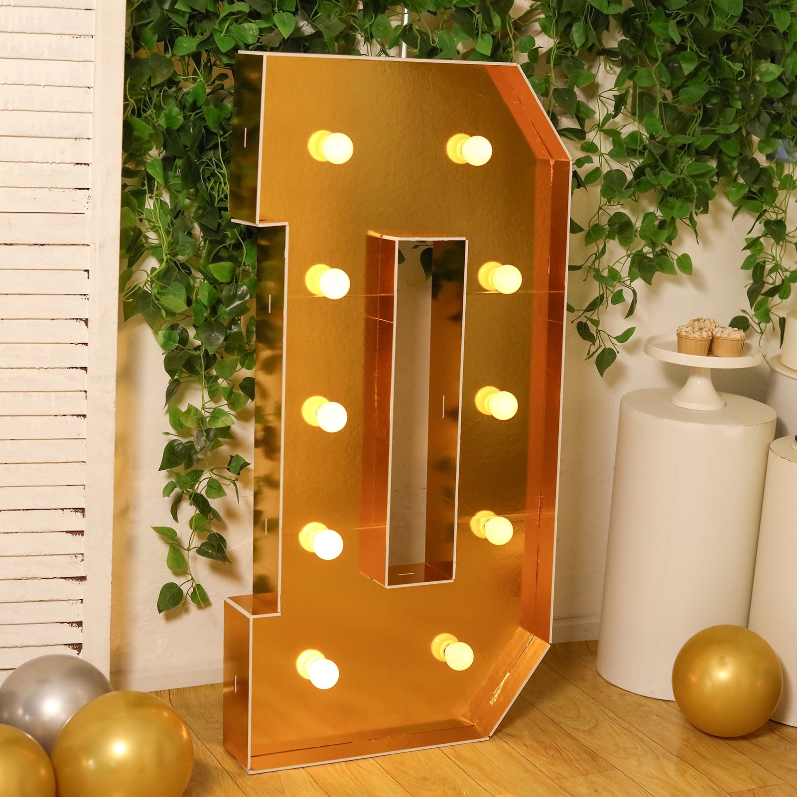 Giant LED Marquee Light Up Letter "D", Gold 4ft Pre-Cut Foam Board with 10 Warm White Battery Operated LEDs, Glue Gun and Sticks