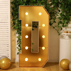 Giant LED Marquee Light Up Letter "D", Gold 4ft Pre-Cut Foam Board with 10 Warm White Battery Operated LEDs, Glue Gun and Sticks