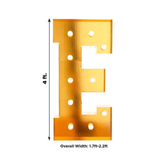 Giant LED Marquee Light Up Letter "E", Gold 4ft Pre-Cut Foam Board with 10 Warm White Battery Operated LEDs, Glue Gun and Sticks