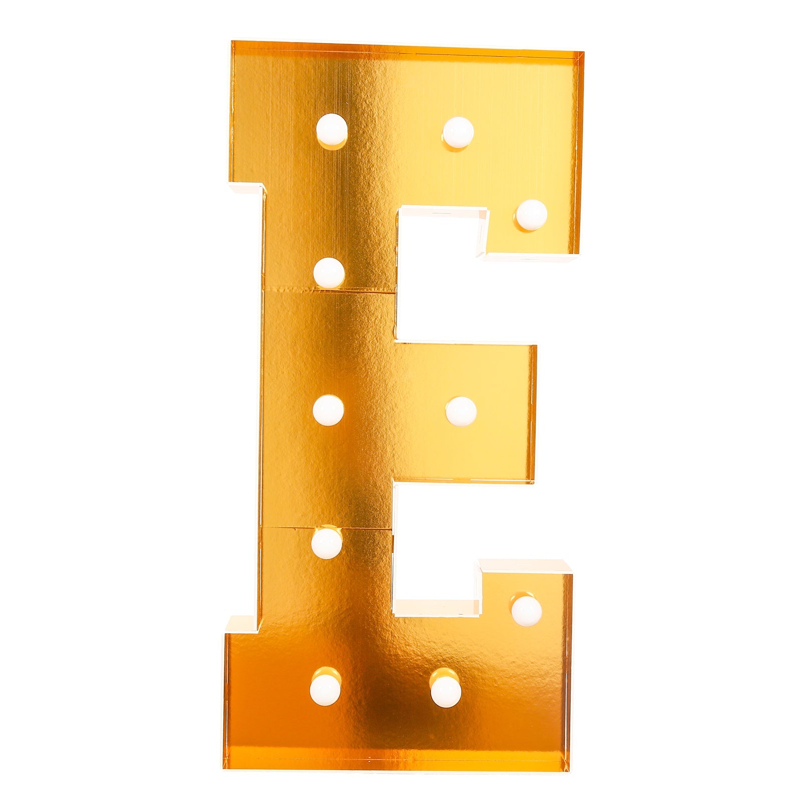 Giant LED Marquee Light Up Letter "E", Gold 4ft Pre-Cut Foam Board with 10 Warm White Battery Operated LEDs, Glue Gun and Sticks