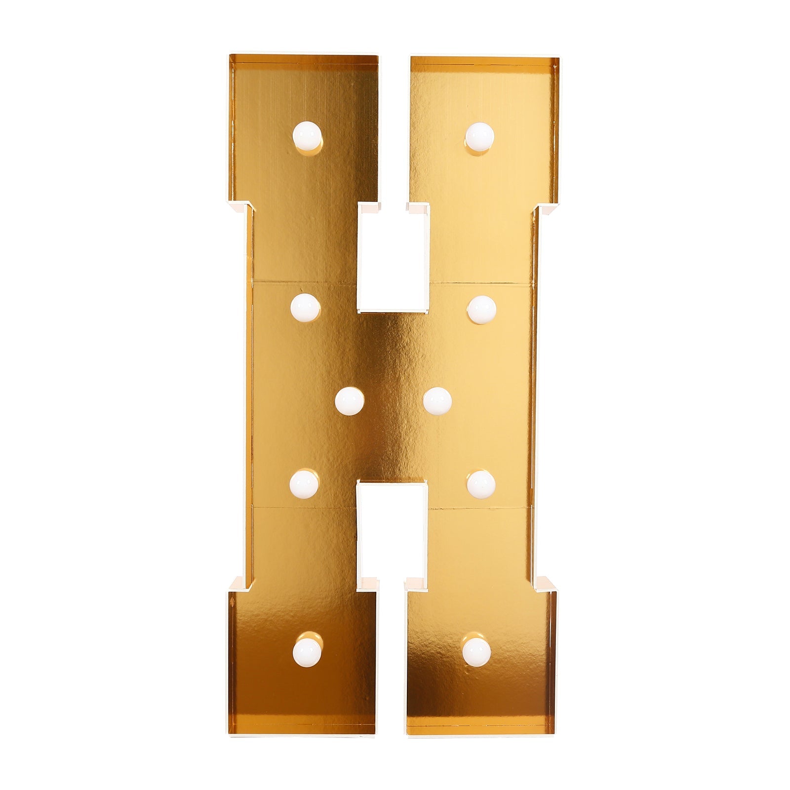 Giant LED Marquee Light Up Letter "H", Gold 4ft Pre-Cut Foam Board with 10 Warm White Battery Operated LEDs, Glue Gun and Sticks