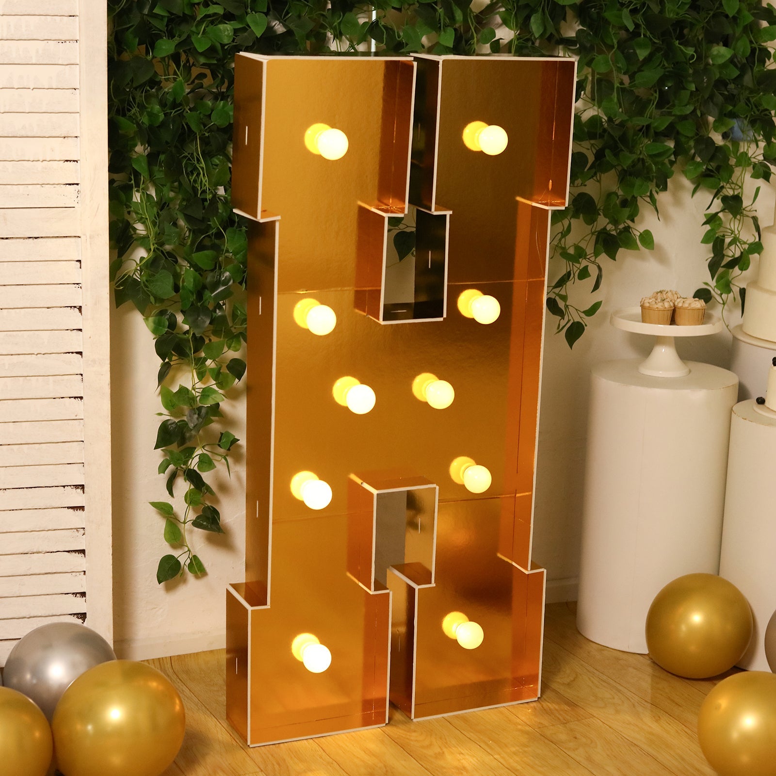 Giant LED Marquee Light Up Letter "H", Gold 4ft Pre-Cut Foam Board with 10 Warm White Battery Operated LEDs, Glue Gun and Sticks