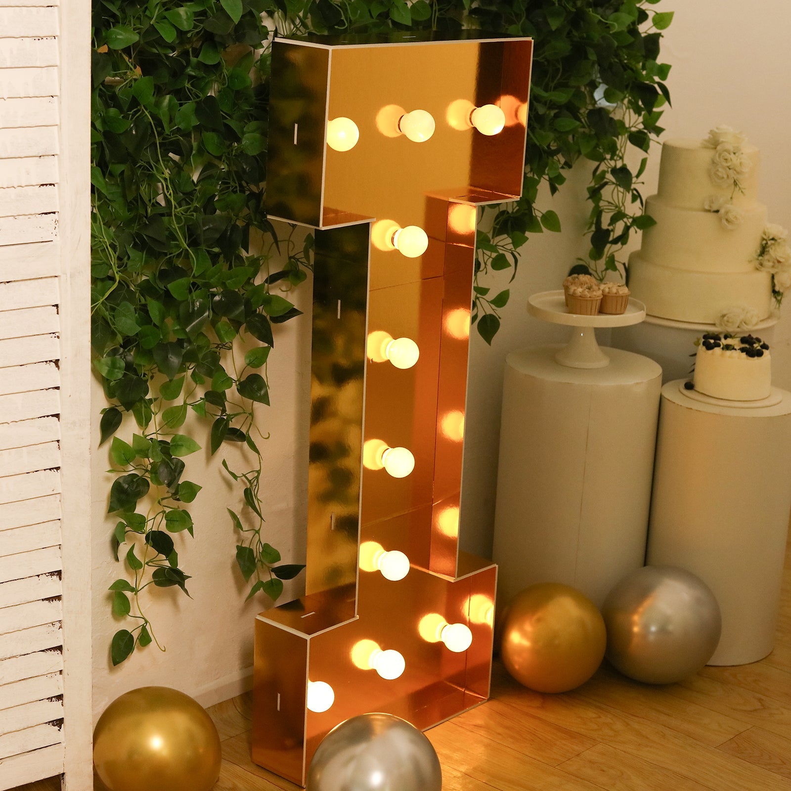 Giant LED Marquee Light Up Letter "I", Gold 4ft Pre-Cut Foam Board with 10 Warm White Battery Operated LEDs, Glue Gun and Sticks