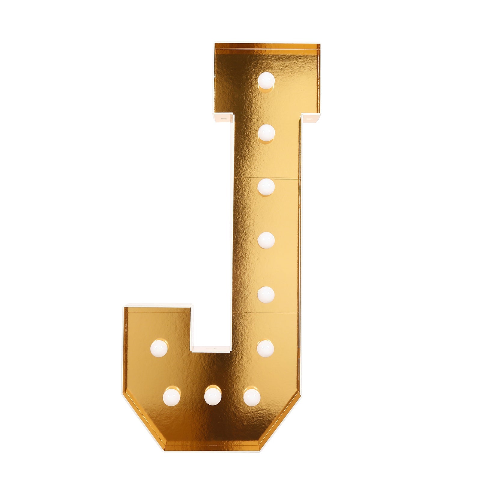 Giant LED Marquee Light Up Letter "J", Gold 4ft Pre-Cut Foam Board with 10 Warm White Battery Operated LEDs, Glue Gun and Sticks