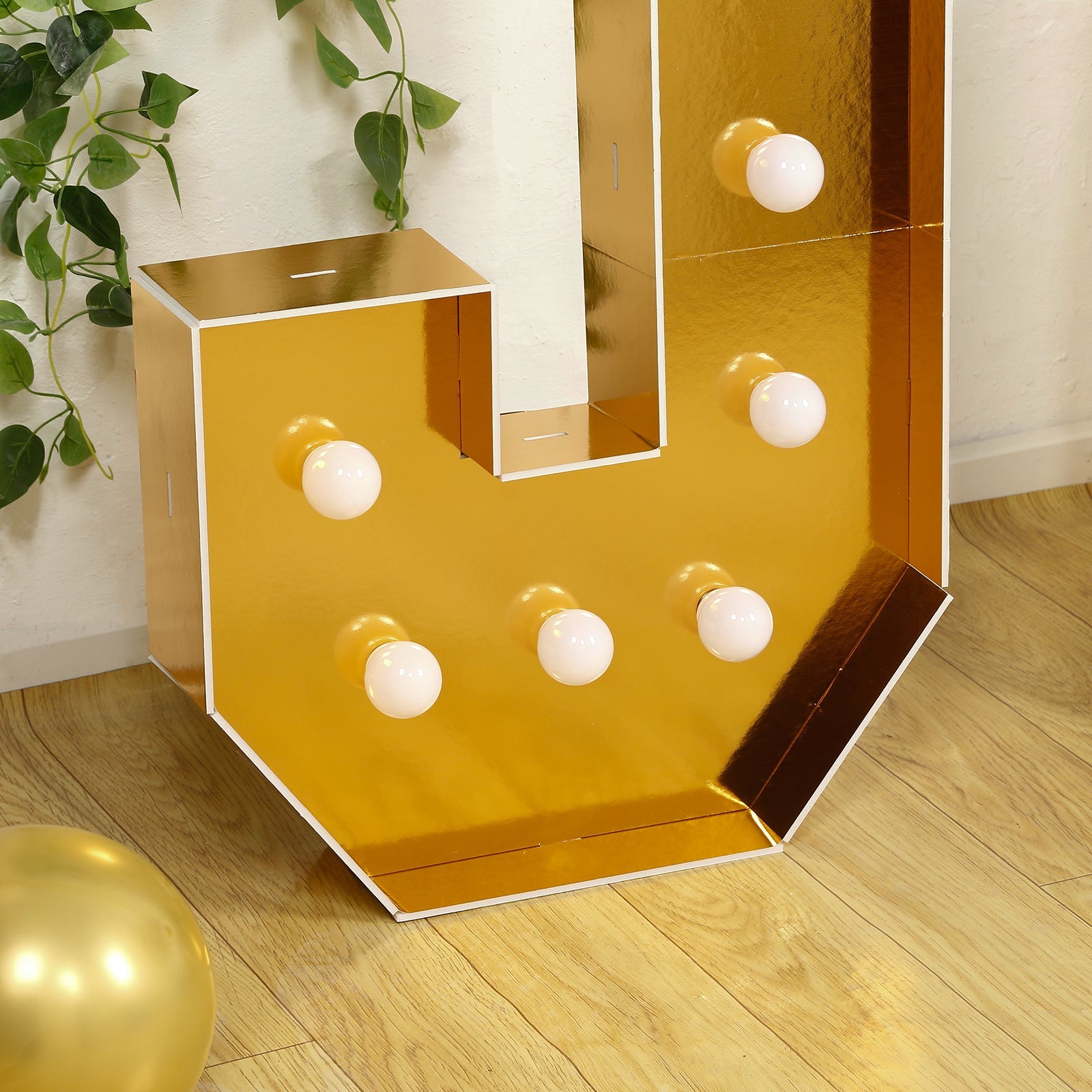 Giant LED Marquee Light Up Letter "J", Gold 4ft Pre-Cut Foam Board with 10 Warm White Battery Operated LEDs, Glue Gun and Sticks