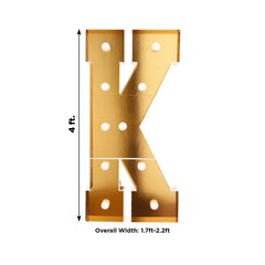 Giant LED Marquee Light Up Letter "K", Gold 4ft Pre-Cut Foam Board with 10 Warm White Battery Operated LEDs, Glue Gun and Sticks