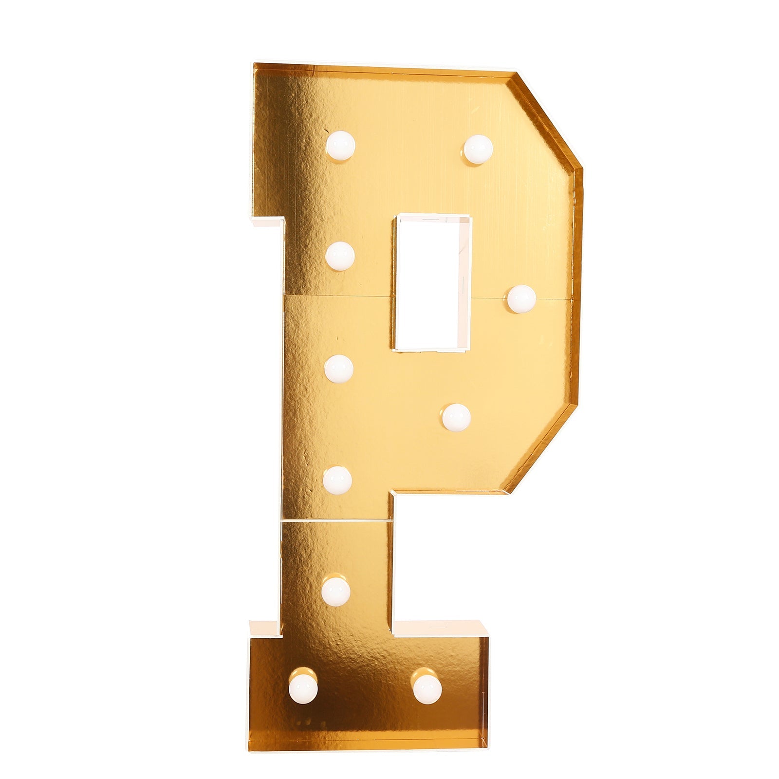 Giant LED Marquee Light Up Letter "P", Gold 4ft Pre-Cut Foam Board with 10 Warm White Battery Operated LEDs, Glue Gun and Sticks