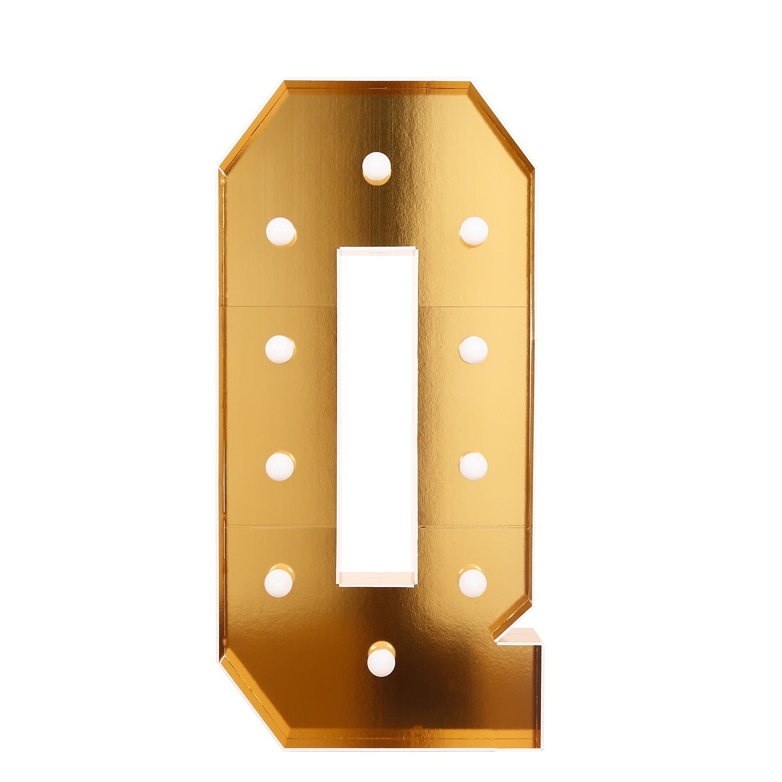 Giant LED Marquee Light Up Letter "Q", Gold 4ft Pre-Cut Foam Board with 10 Warm White Battery Operated LEDs, Glue Gun and Sticks