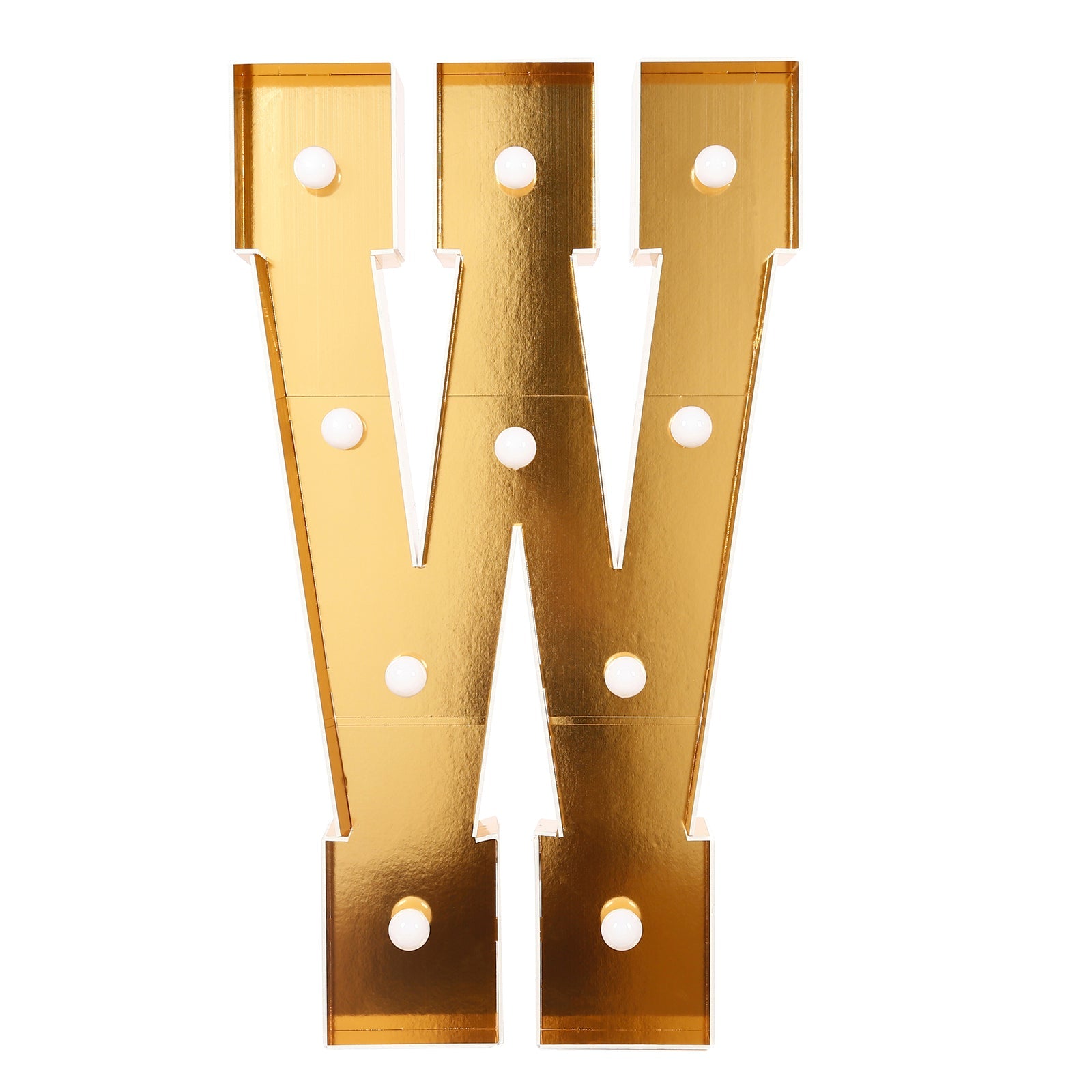 Giant LED Marquee Light Up Letter "W", Gold 4ft Pre-Cut Foam Board with 10 Warm White Battery Operated LEDs, Glue Gun and Sticks