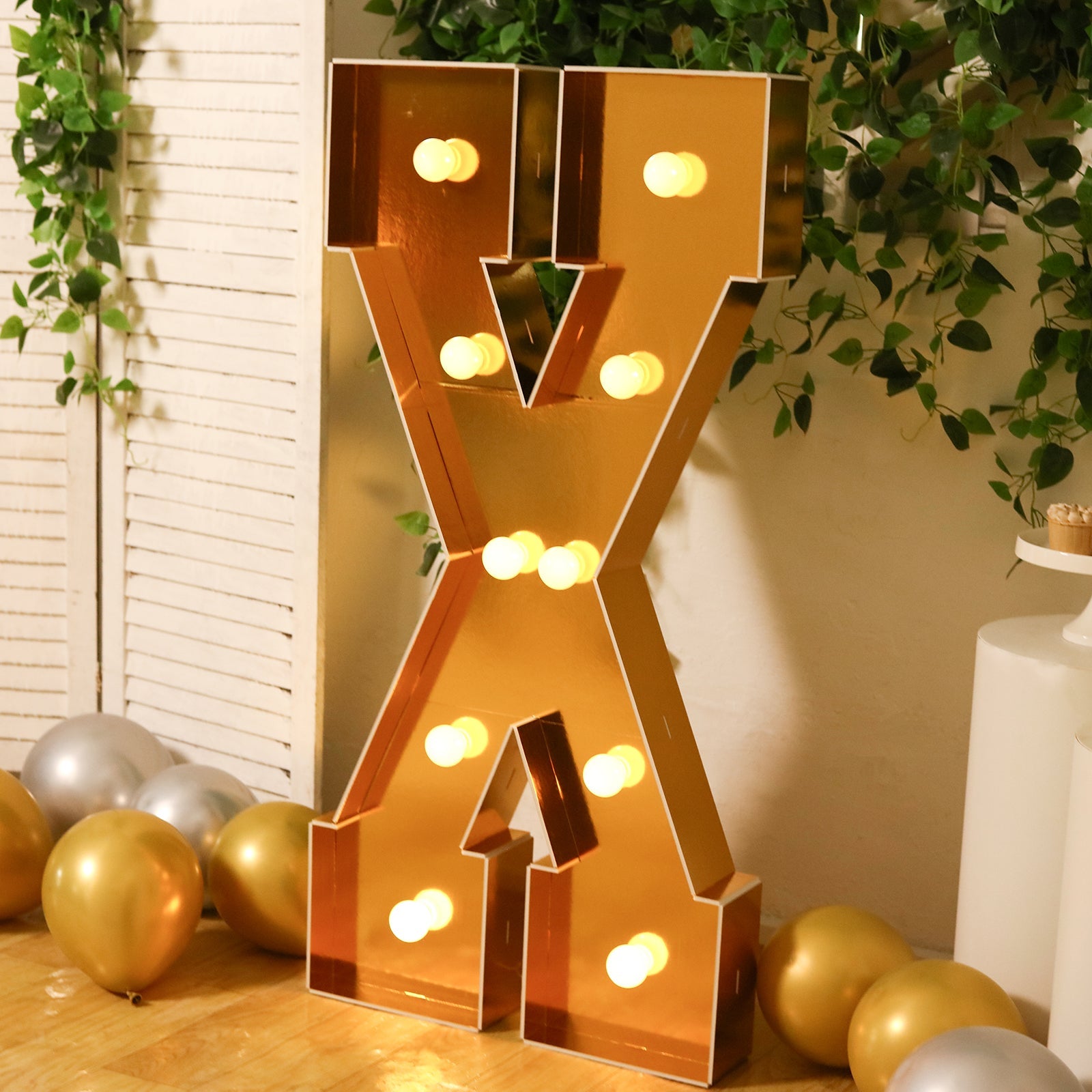 Giant LED Marquee Light Up Letter "X", Gold 4ft Pre-Cut Foam Board with 10 Warm White Battery Operated LEDs, Glue Gun and Sticks