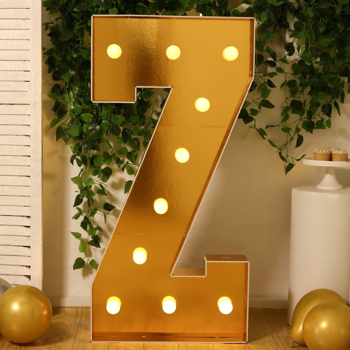Giant LED Marquee Light Up Letter "Z", Gold 4ft Pre-Cut Foam Board with 10 Warm White Battery Operated LEDs, Glue Gun and Sticks