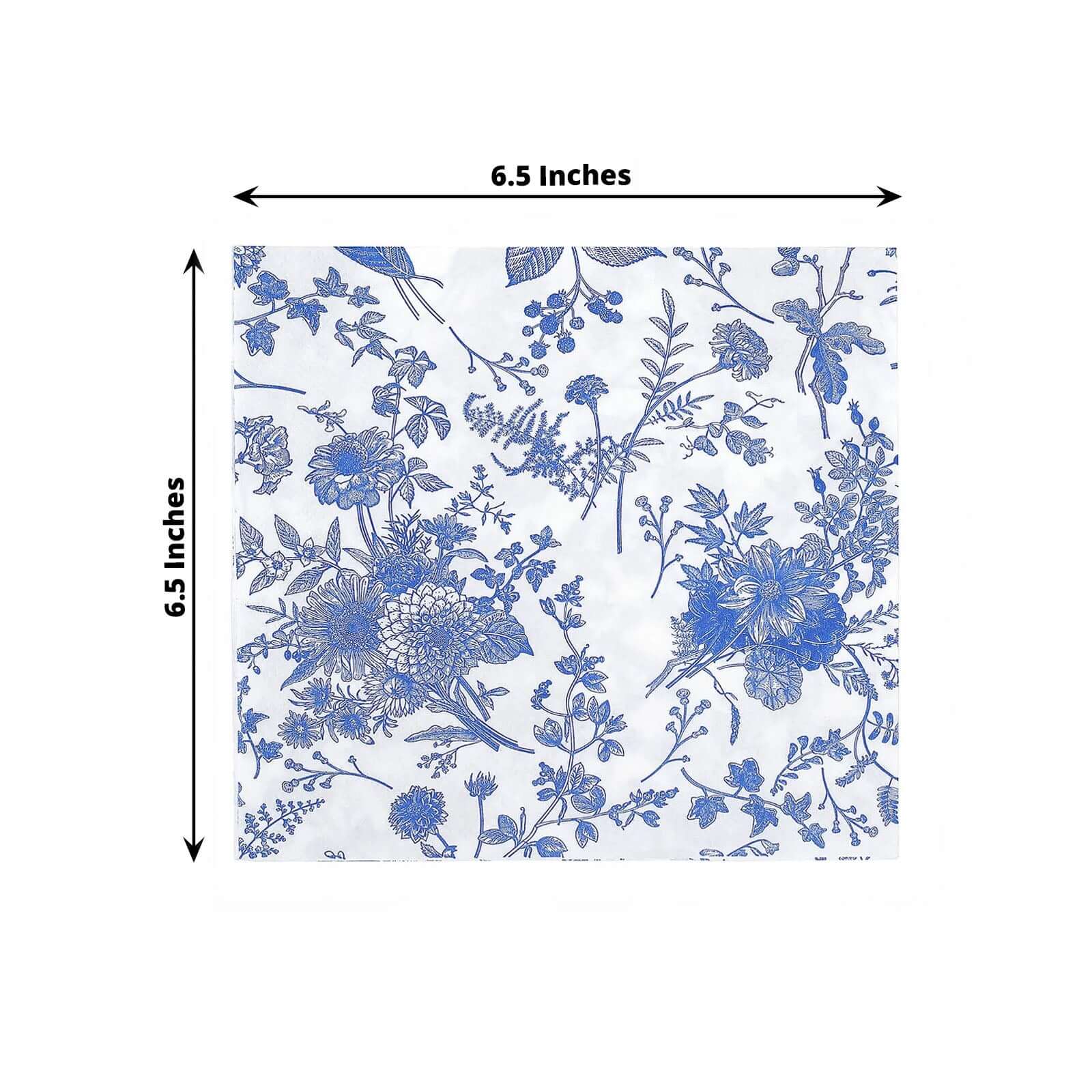 20-Pack Paper Cocktail Napkins with French Toile Print White/Blue - Disposable 2 Ply Beverage Napkins for Events 6.5"x6.5"