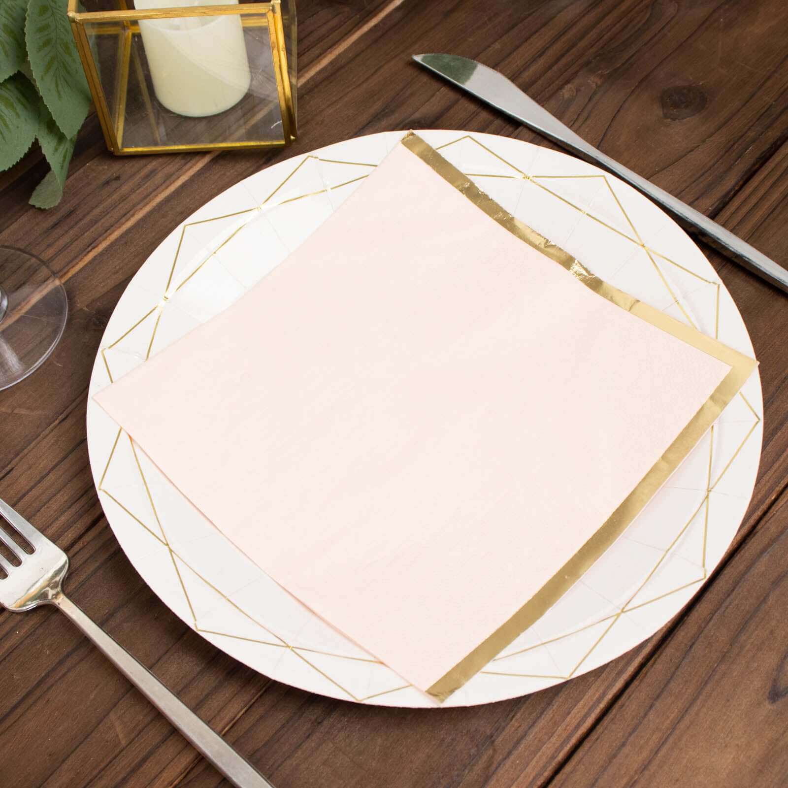 50-Pack Paper Beverage Napkins with Gold Foil Edge Blush - Disposable 2 Ply Cocktail Napkins for Events 6.5"x6.5"