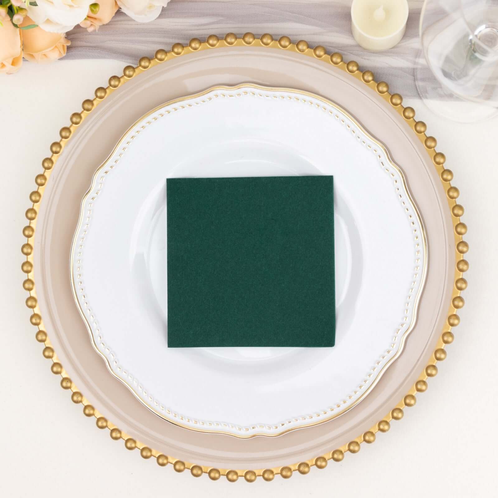 20 Pack Linen-Like Paper 5"x5" Napkins Hunter Emerald Green - Highly Absorbent Airlaid Napkins