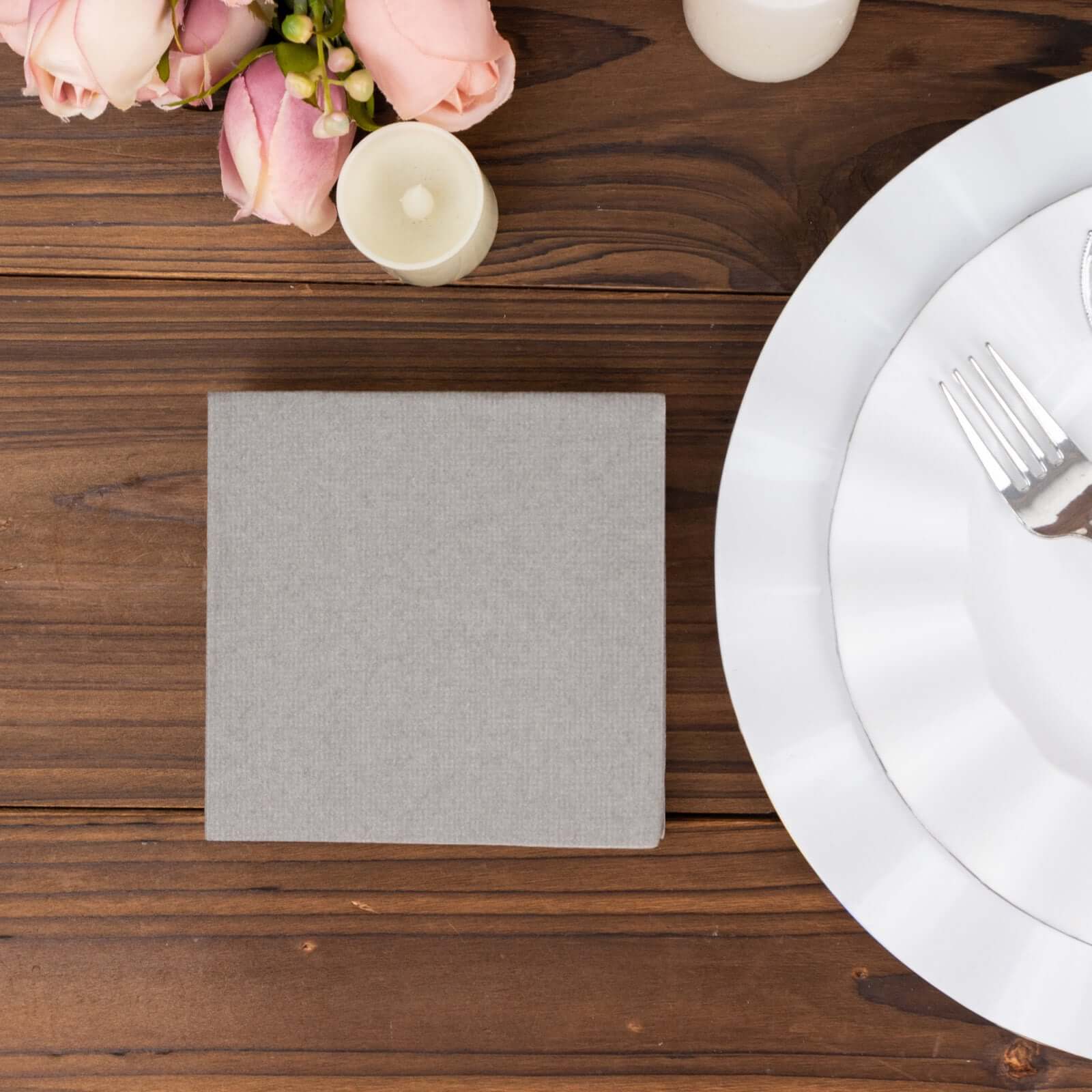 20 Pack Linen-Like Paper 5"x5" Napkins Silver - Highly Absorbent Airlaid Napkins