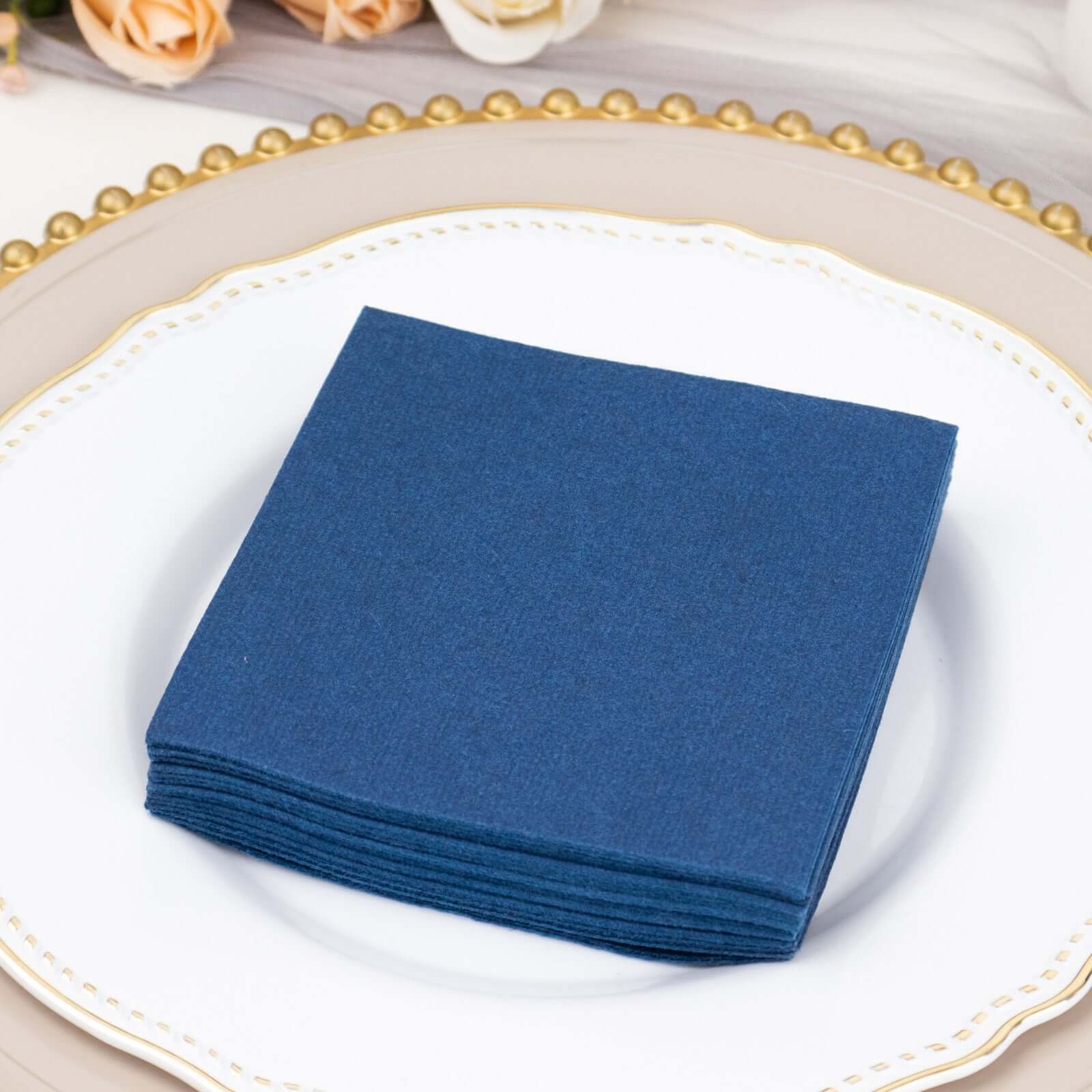 20 Pack Linen-Like Paper 5"x5" Napkins Navy Blue - Highly Absorbent Airlaid Napkins